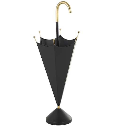 Black Metal Umbrella Stand with Gold Handle & Ball Details